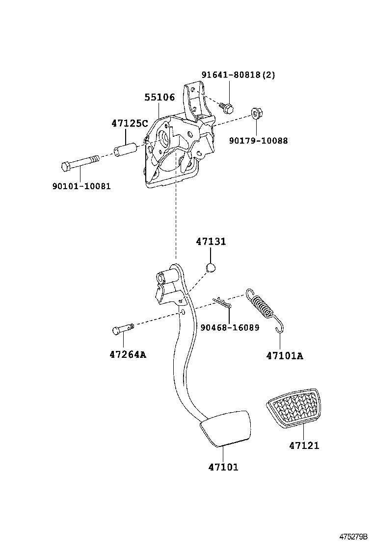 Toyota 47101-50090 PEDAL SUB-ASSY, BRAKE