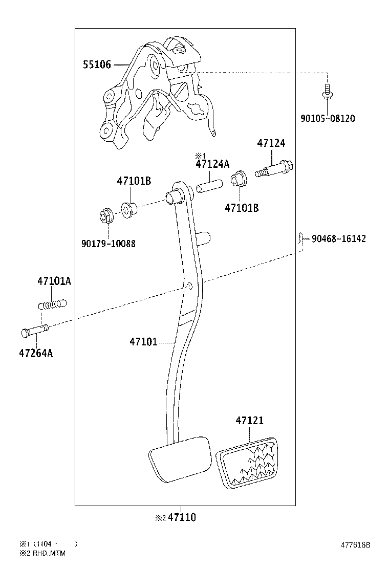47110-52260 SUPPORT ASSY, BRAKE PEDAL product image