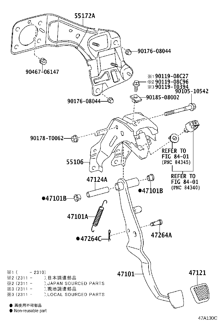 55106-KK030 SUPPORT SUB-ASSY, BRAKE PEDAL product image
