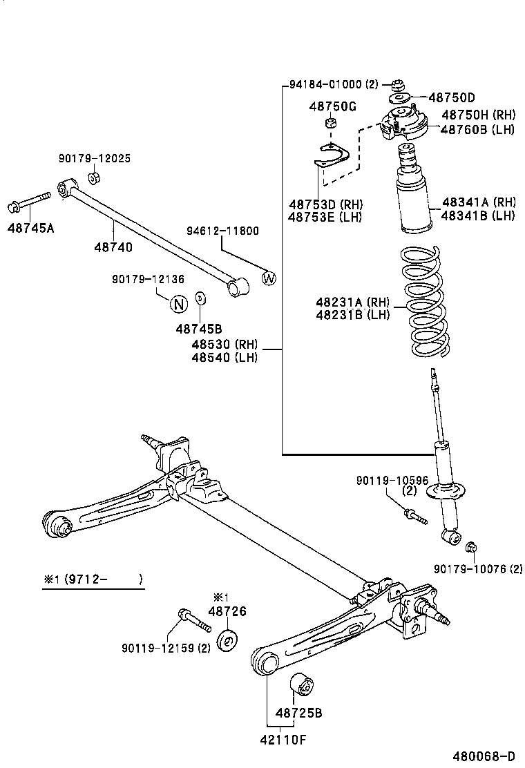 Toyota 48530-19726 ABSORBER ASSY, SHOCK, REAR RH