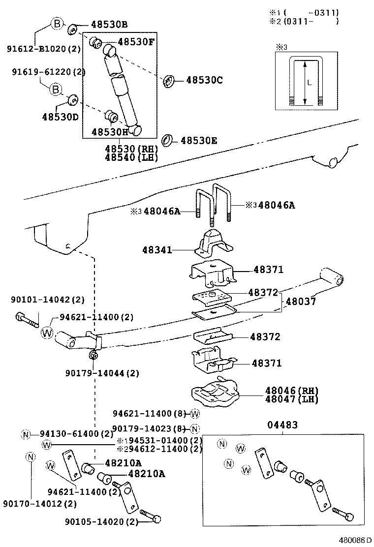48046-26111 SEAT SUB-ASSY, SPRING U BOLT, RH product image