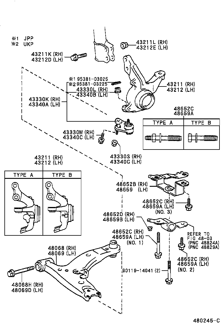 48069-02010 ARM SUB-ASSY, FRONT SUSPENSION, LOWER NO.1 LH product image