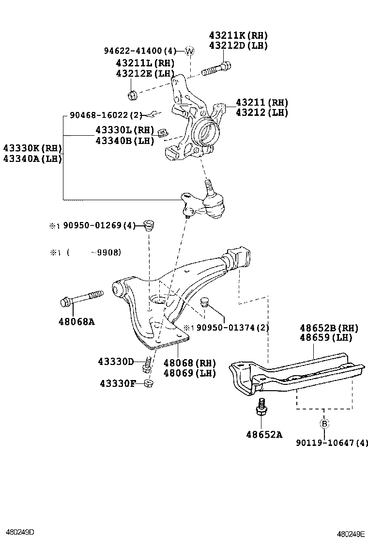 48068-46010 ARM SUB-ASSY, FRONT SUSPENSION, LOWER NO.1 RH product image