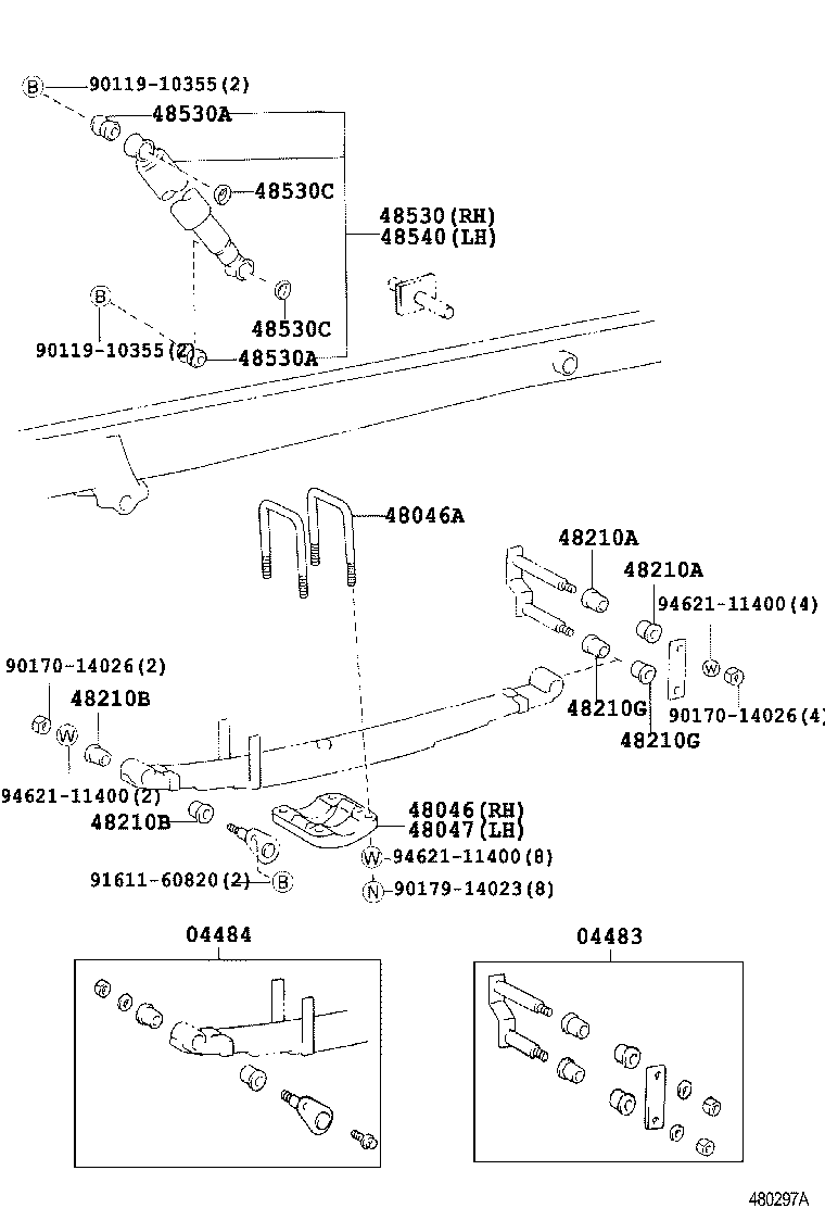 48247-60593 BOLT, REAR SPRING, CENTER product image