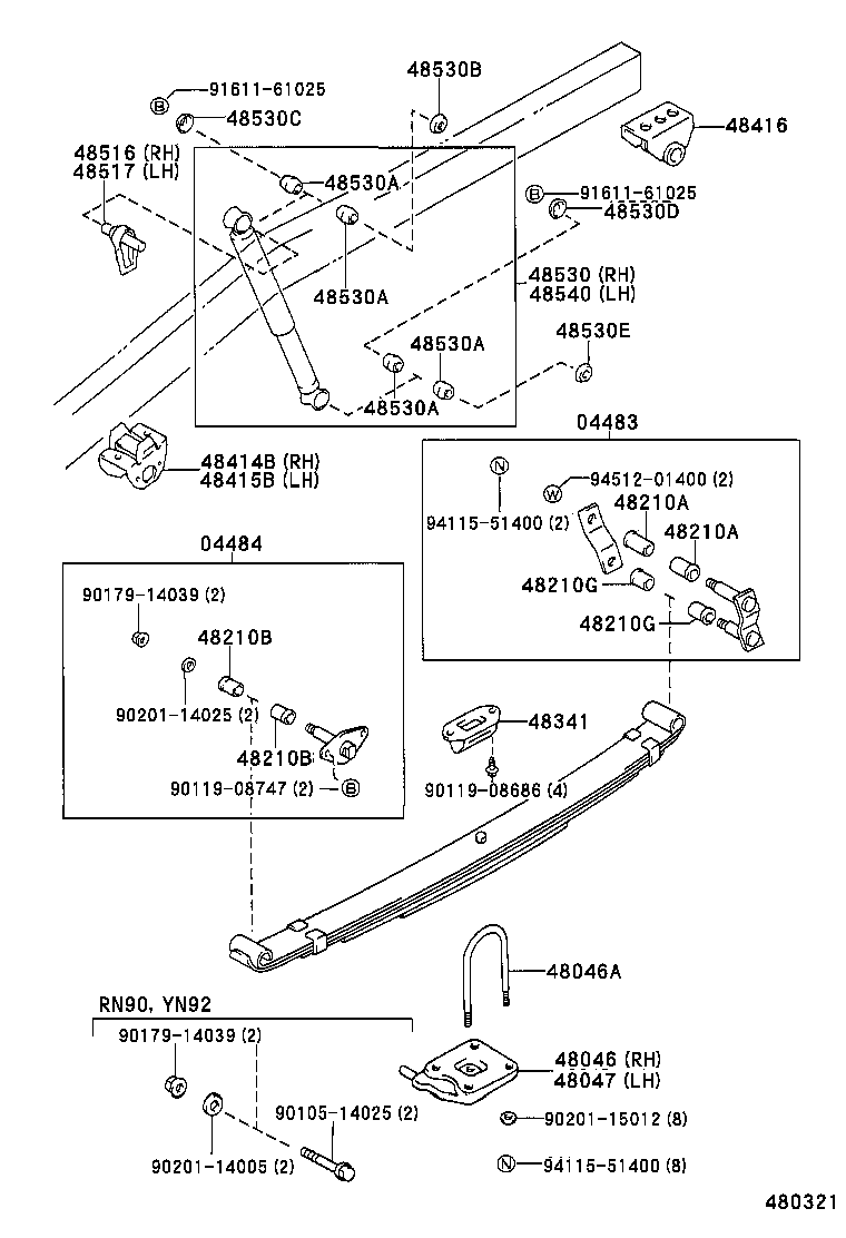 48247-35820 BOLT, REAR SPRING, CENTER product image