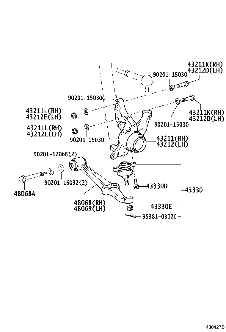 Toyota 43212-17070 KNUCKLE, STEERING, LH