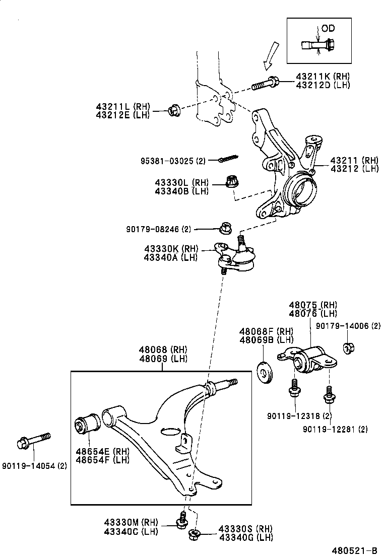 Toyota 43212-42050 KNUCKLE, STEERING, LH