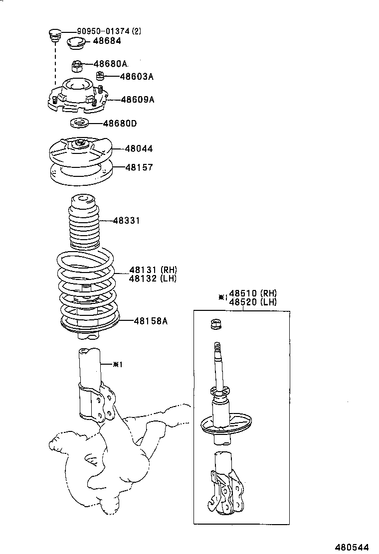 48520-19245 ABSORBER ASSY, SHOCK, FRONT LH product image