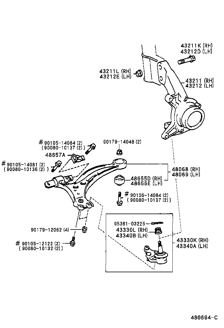 Toyota 48069-07030 ARM SUB-ASSY, FRONT SUSPENSION, LOWER NO.1 LH