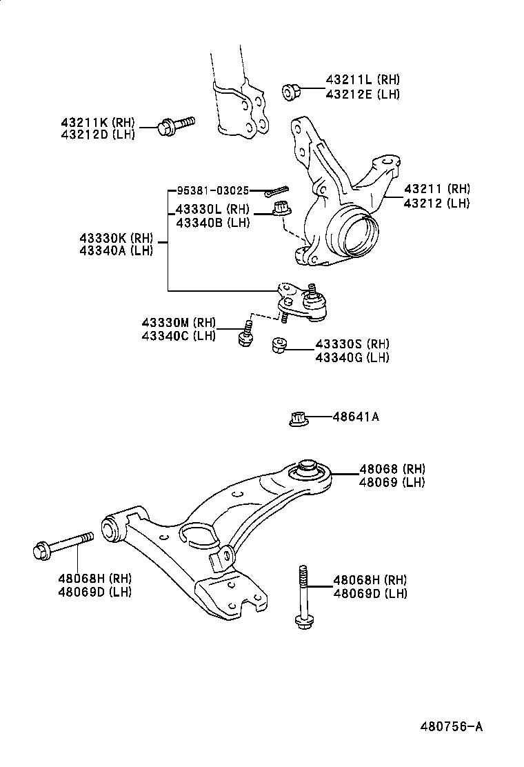 48069-32070 ARM SUB-ASSY, FRONT SUSPENSION, LOWER NO.1 LH product image