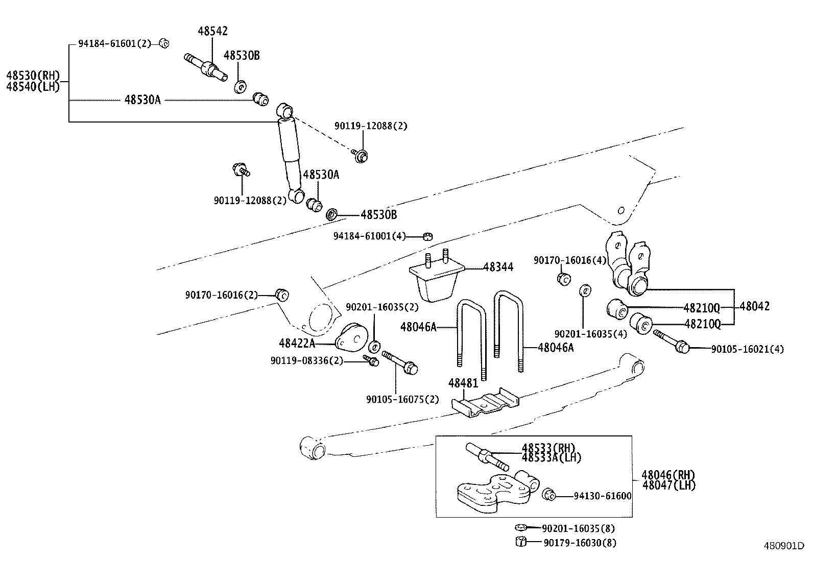 48046-37131 SEAT SUB-ASSY, SPRING U BOLT, RH product image