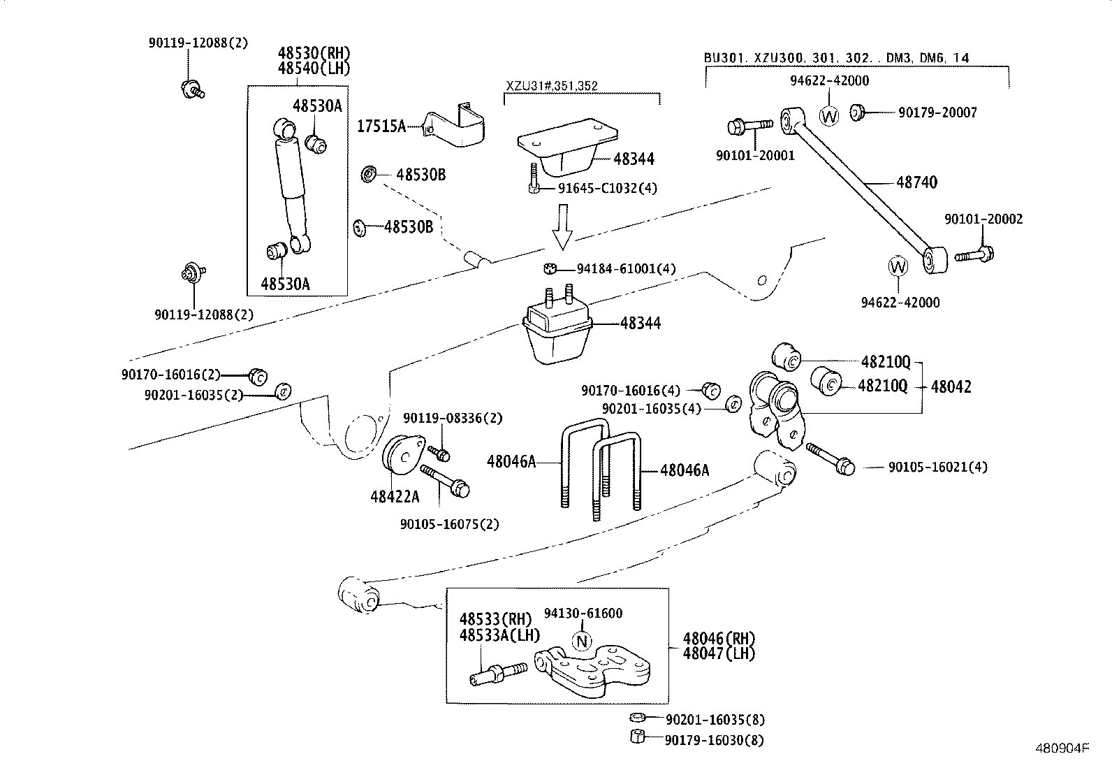 48046-37131 SEAT SUB-ASSY, SPRING U BOLT, RH product image
