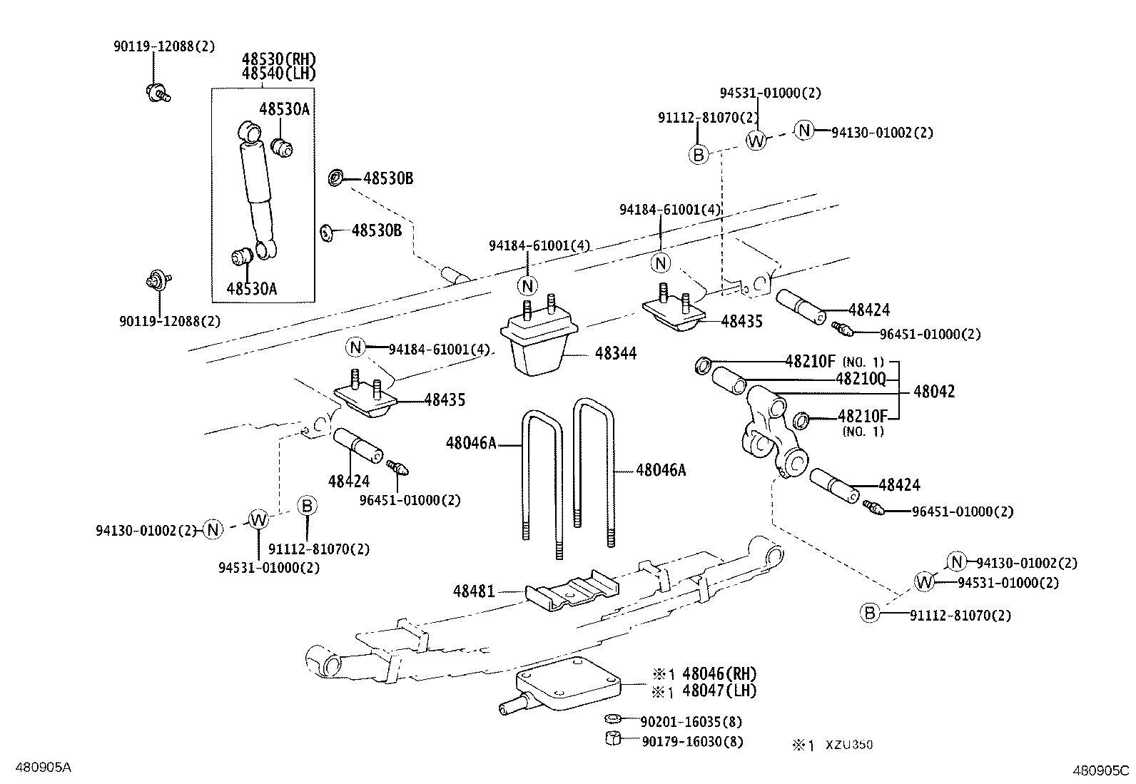 48046-37131 SEAT SUB-ASSY, SPRING U BOLT, RH product image