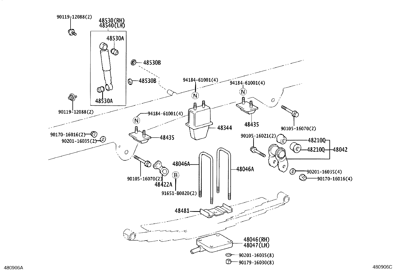 48046-37131 SEAT SUB-ASSY, SPRING U BOLT, RH product image