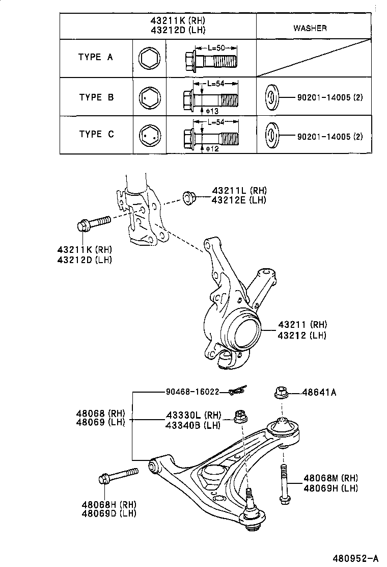 Toyota 43212-0D020 KNUCKLE, STEERING, LH