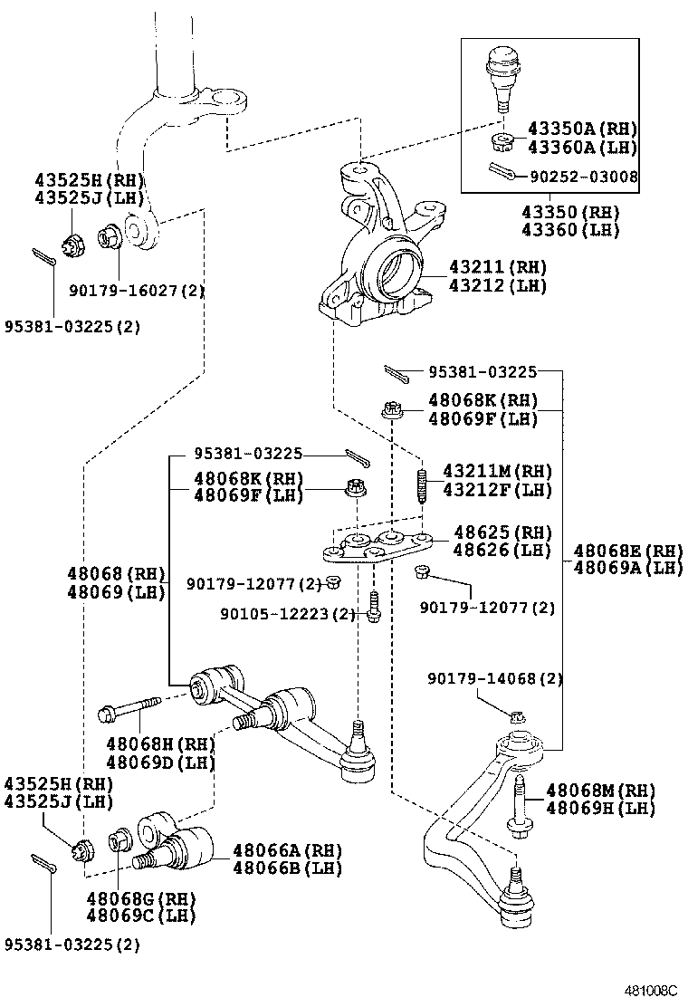 43310-29036 JOINT ASSY, FRONT UPPER BALL, RH product image
