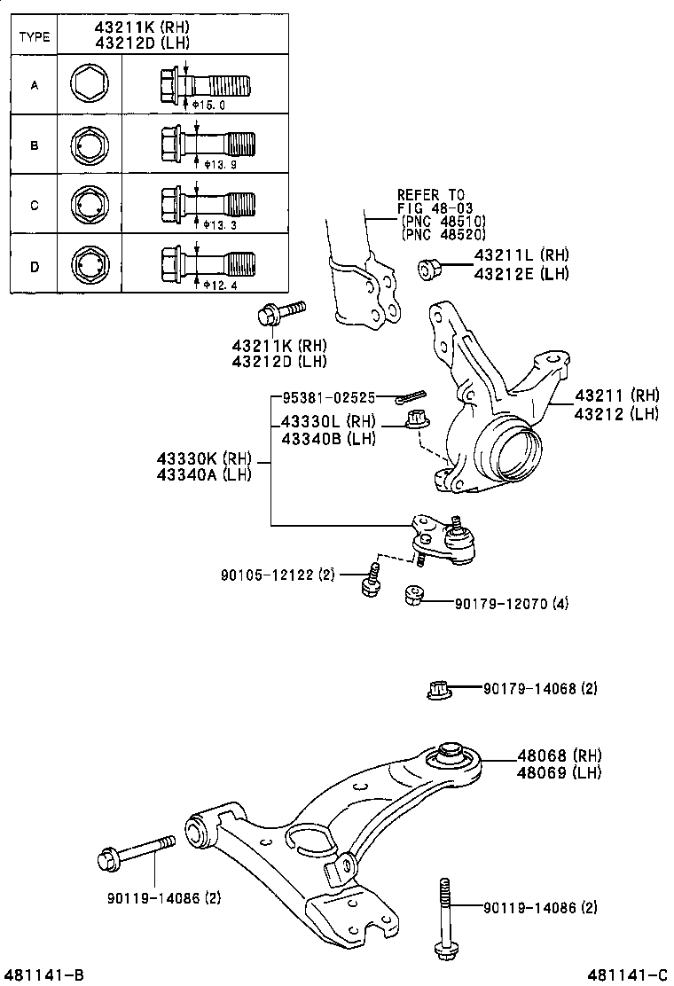 Toyota 43212-42070 KNUCKLE, STEERING, LH