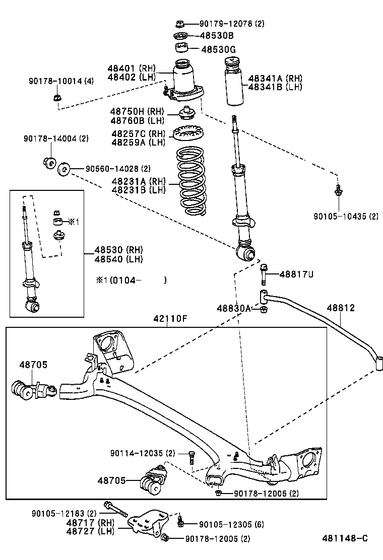 Toyota 48530-49186 ABSORBER ASSY, SHOCK, REAR RH