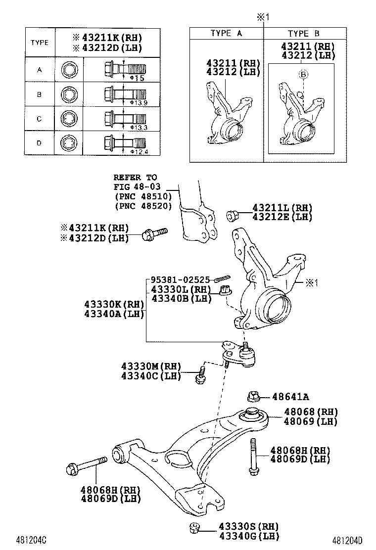 48068-02110 ARM SUB-ASSY, FRONT SUSPENSION, LOWER NO.1 RH product image