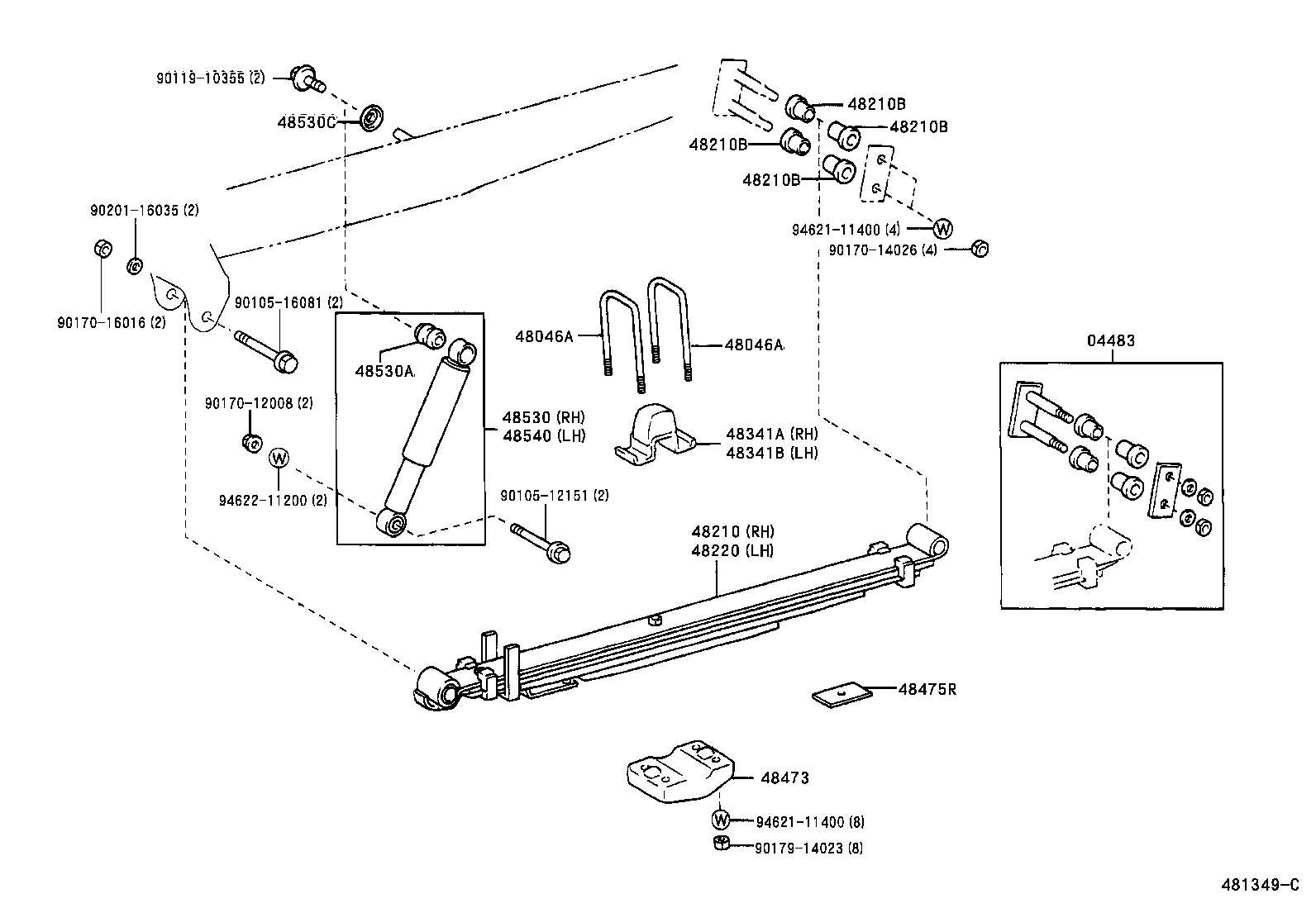 48147-36180 BOLT, REAR SPRING, CENTER product image