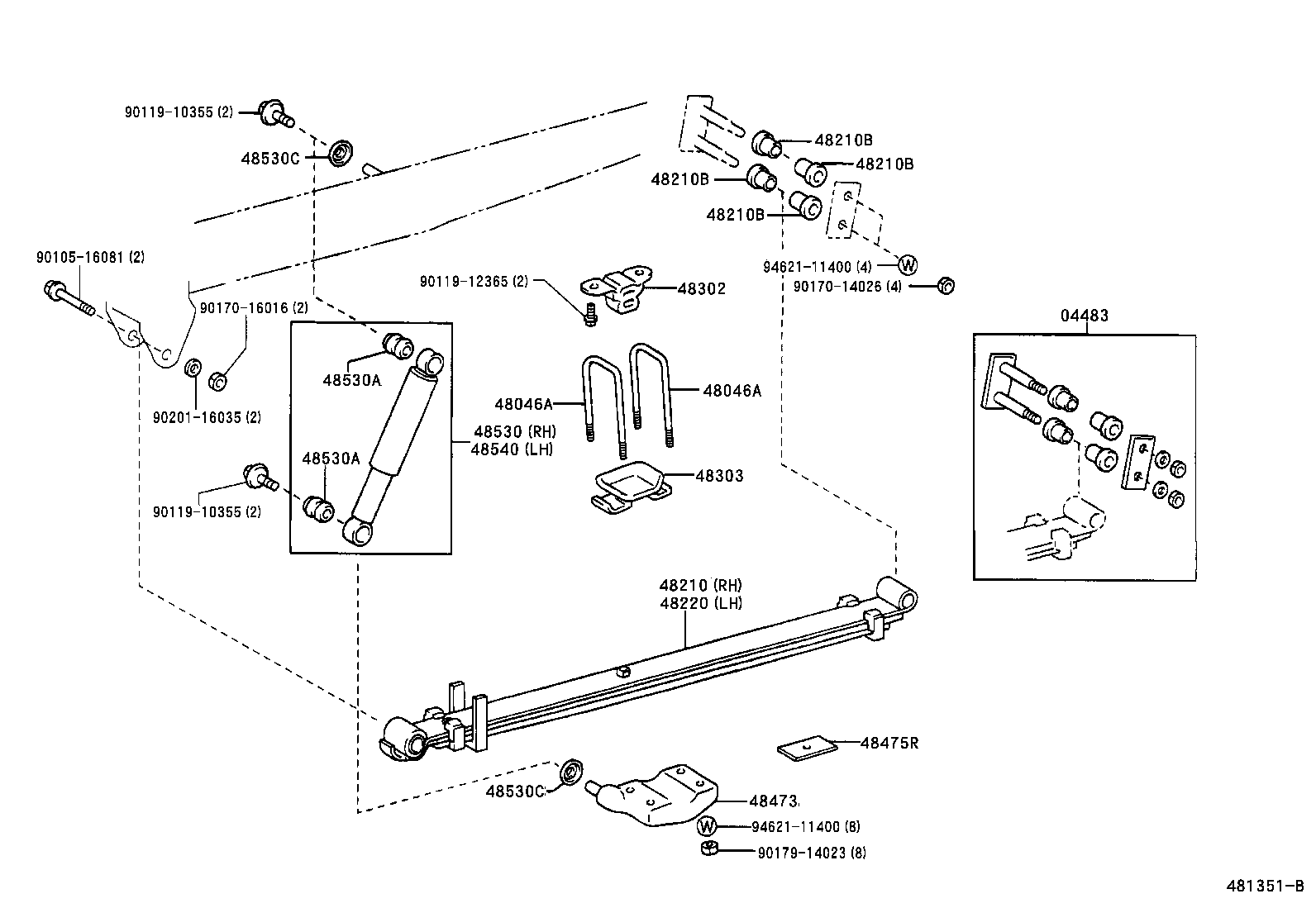 48147-36180 BOLT, REAR SPRING, CENTER product image