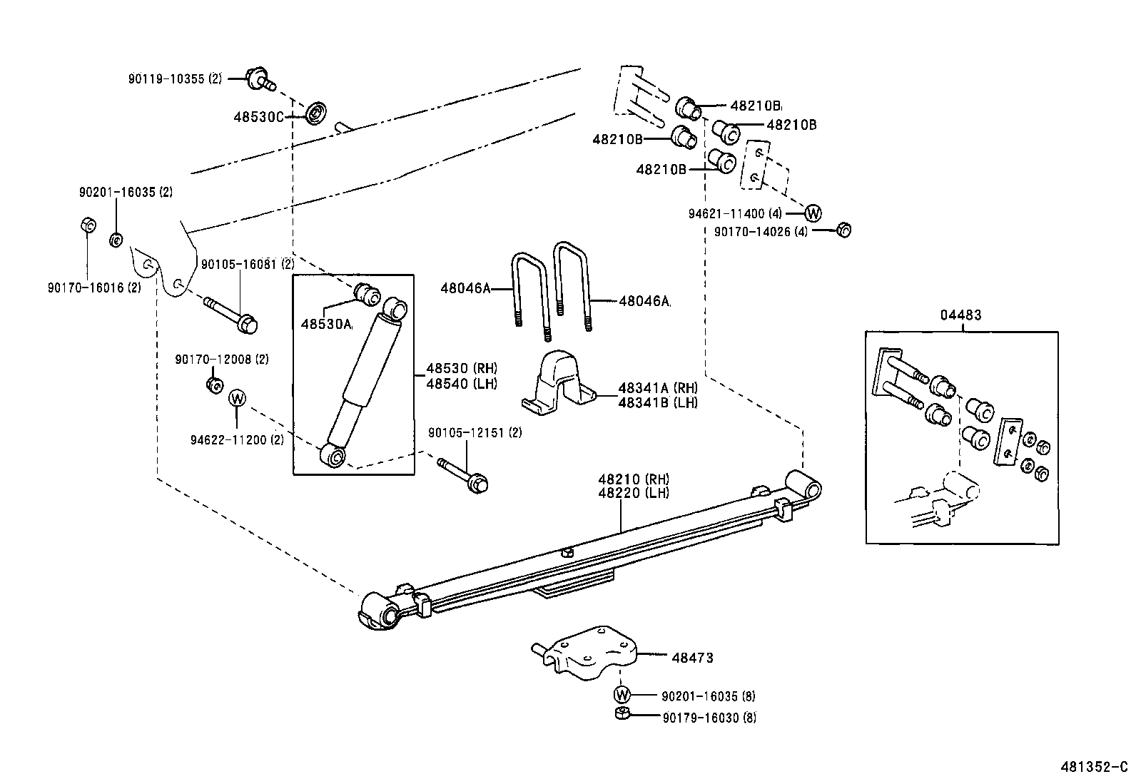 48147-36180 BOLT, REAR SPRING, CENTER product image
