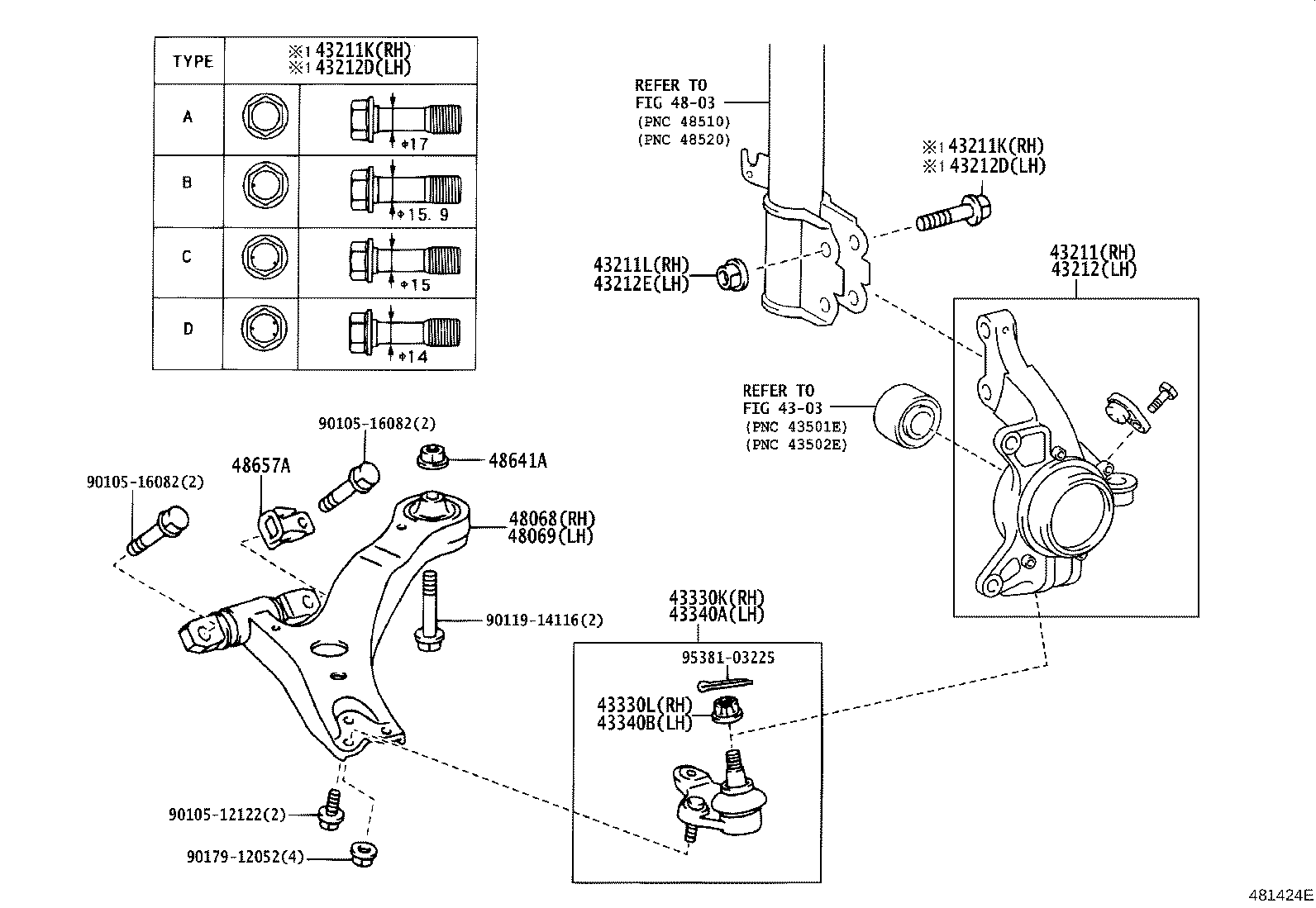 43212-28100 KNUCKLE, STEERING, LH product image