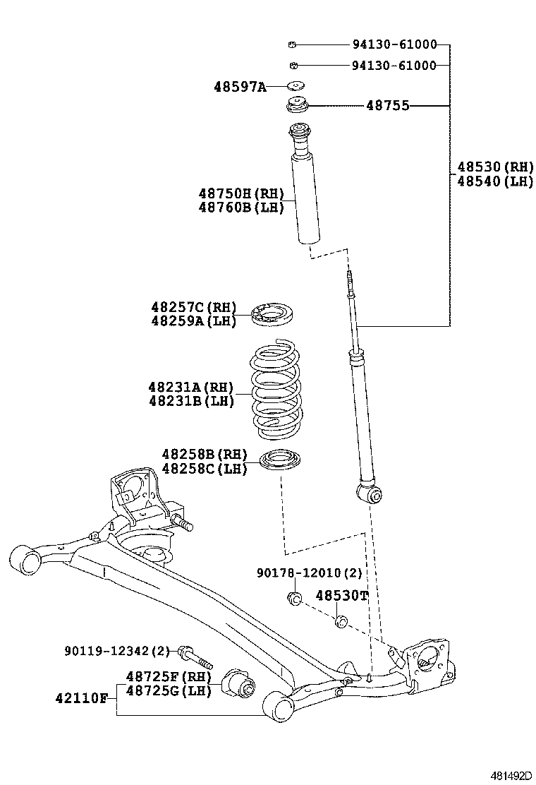 Toyota 48530-80293 ABSORBER ASSY, SHOCK, REAR RH