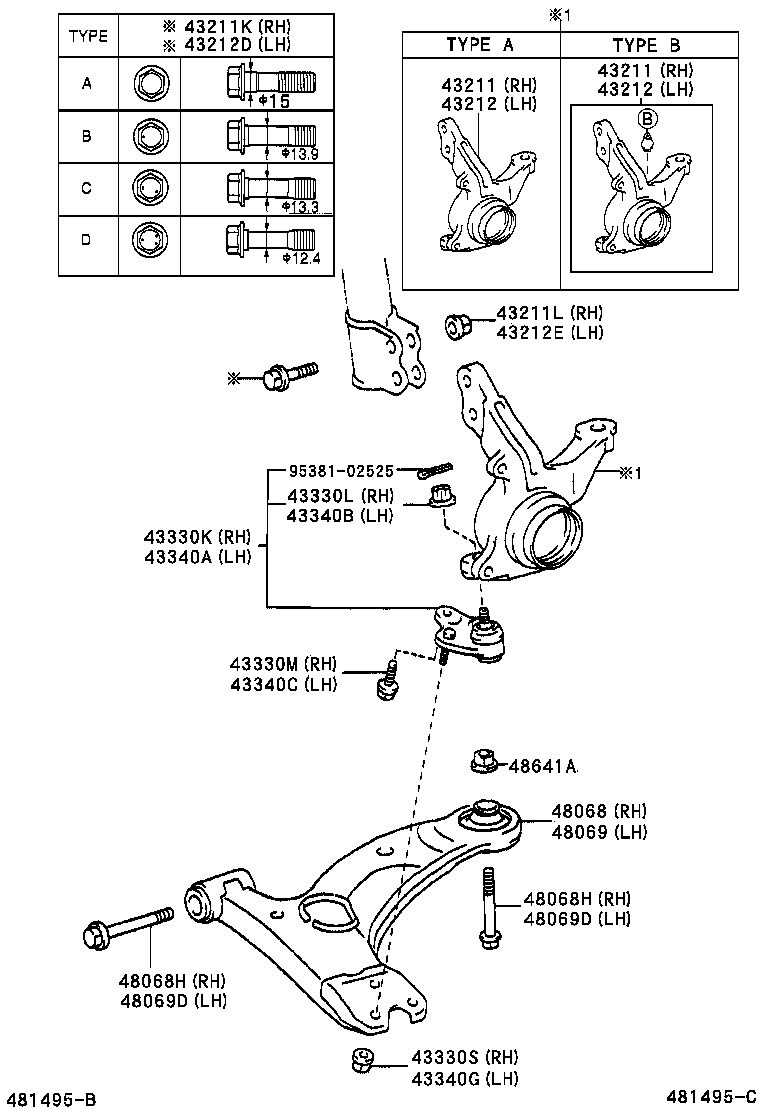 48068-02080 ARM SUB-ASSY, FRONT SUSPENSION, LOWER NO.1 RH product image