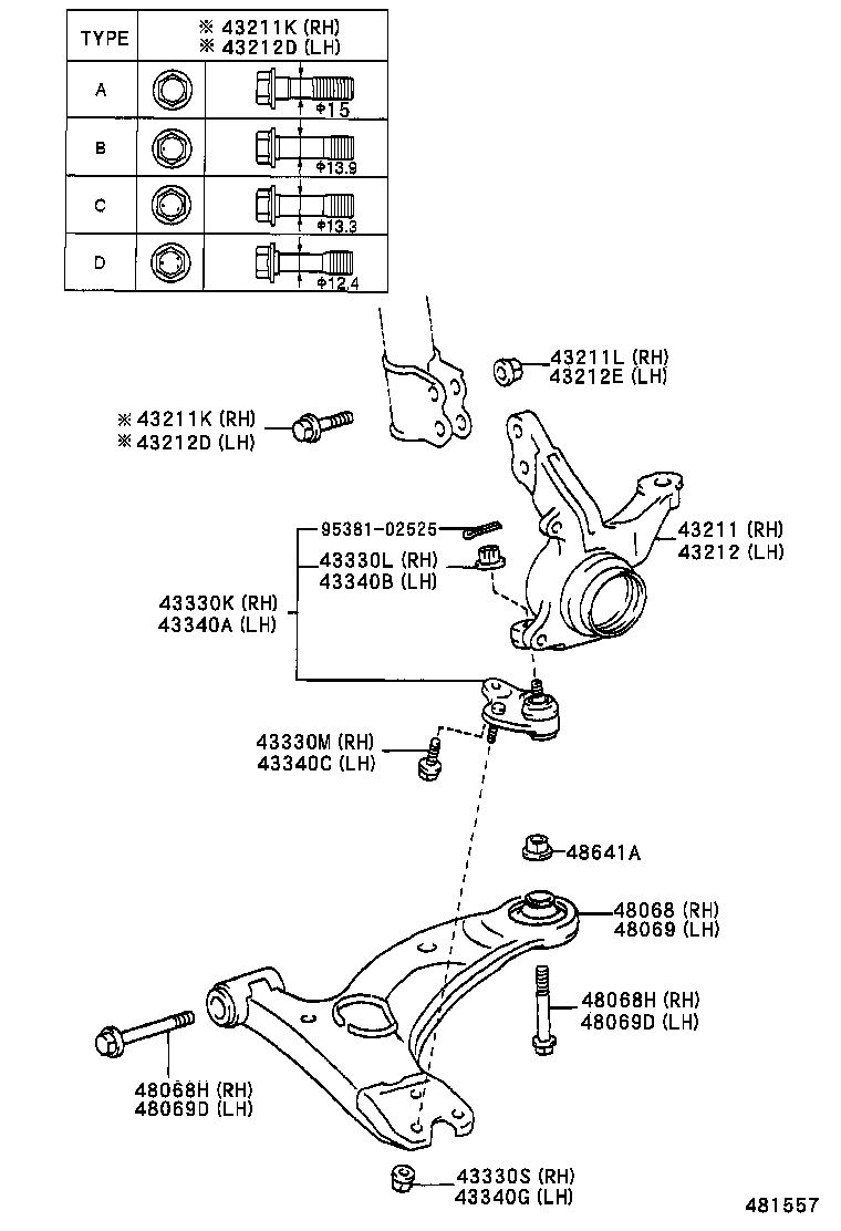 43212-02110 KNUCKLE, STEERING, LH product image