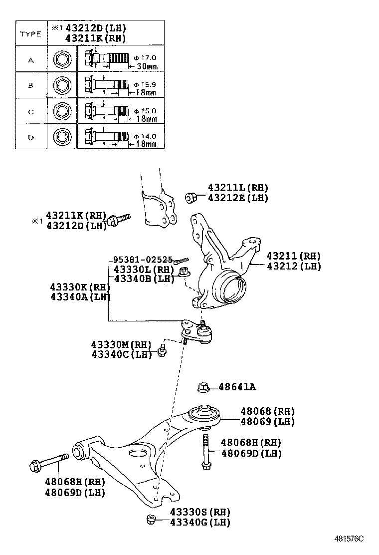48069-0M030 ARM SUB-ASSY, FRONT SUSPENSION, LOWER NO.1 LH product image