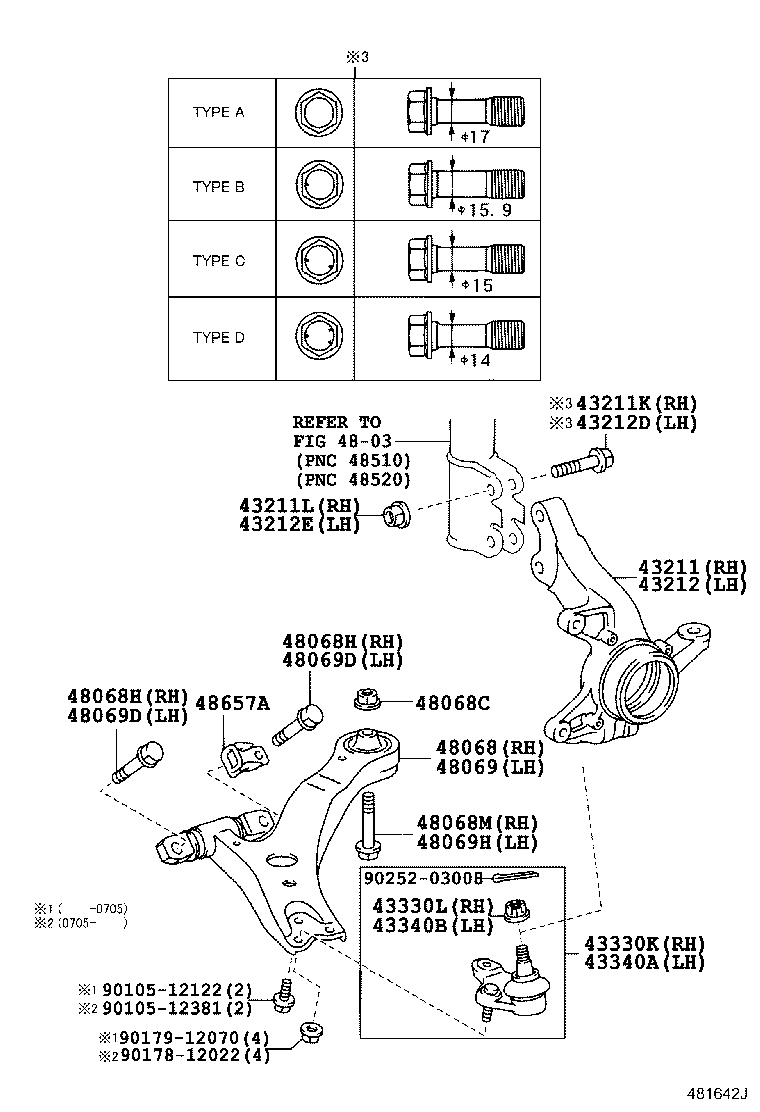 Toyota 48069-48020 ARM SUB-ASSY, FRONT SUSPENSION, LOWER NO.1 LH