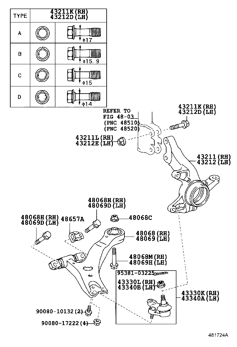 Toyota 43212-08020 KNUCKLE, STEERING, LH