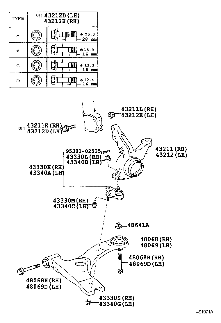 48069-0M030 ARM SUB-ASSY, FRONT SUSPENSION, LOWER NO.1 LH product image