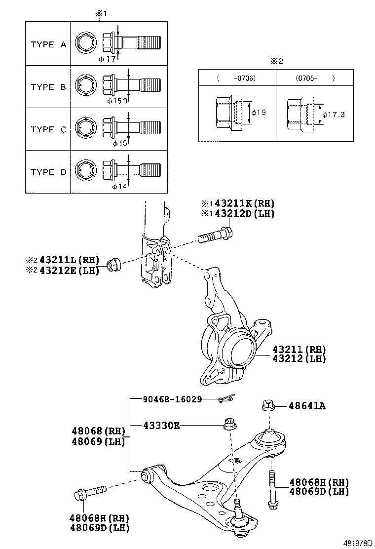 48068-29245 ARM SUB-ASSY, FRONT SUSPENSION, LOWER NO.1 RH product image
