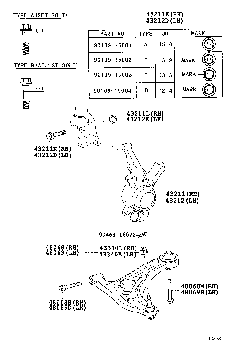 43212-52060 KNUCKLE, STEERING, LH product image