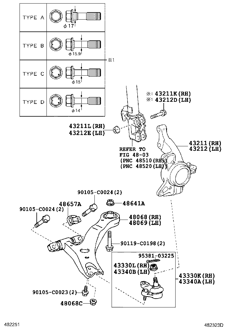 48068-06180 ARM SUB-ASSY, FRONT SUSPENSION, LOWER NO.1 RH product image