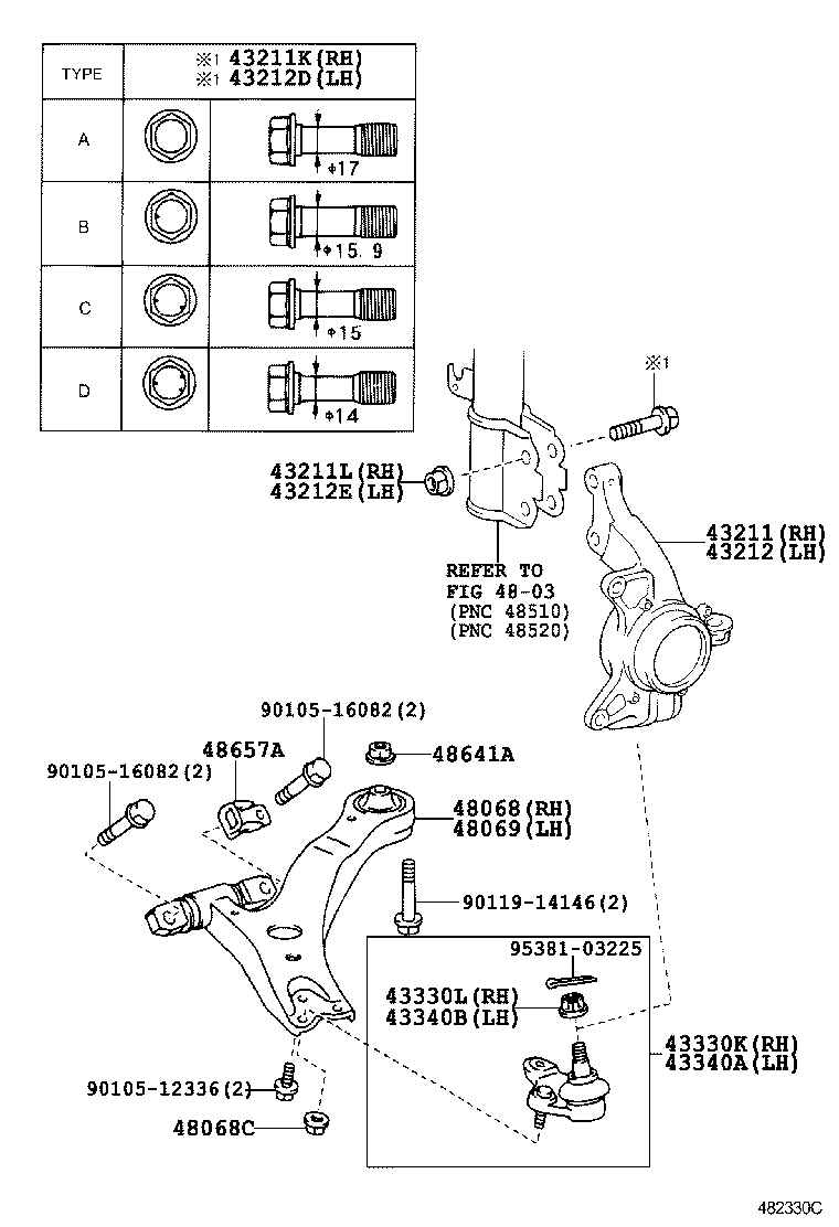 43212-06220 KNUCKLE, STEERING, LH product image