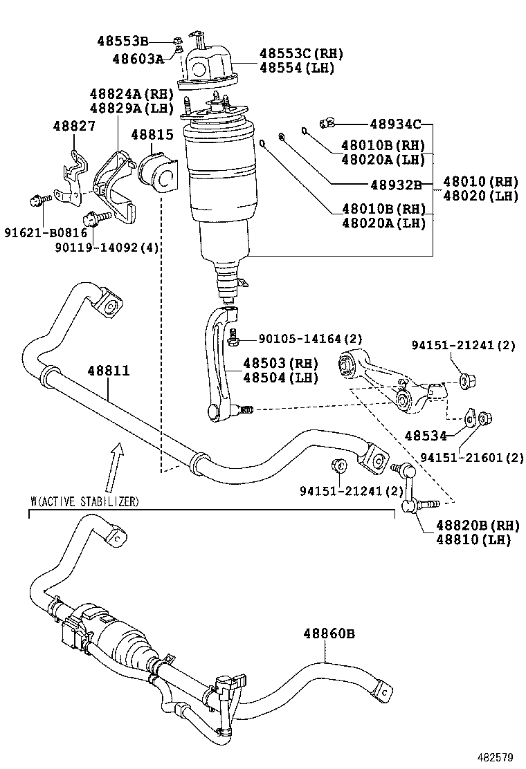 Toyota 48010-50200 CYLINDER ASSY, PNEUMATIC, FRONT RH W/SHOCK ABSORBER