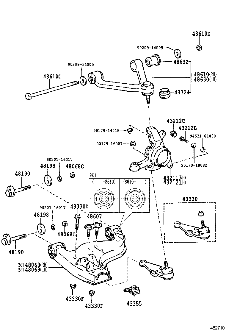48068-24020 ARM SUB-ASSY, FRONT SUSPENSION, LOWER NO.1 RH product image