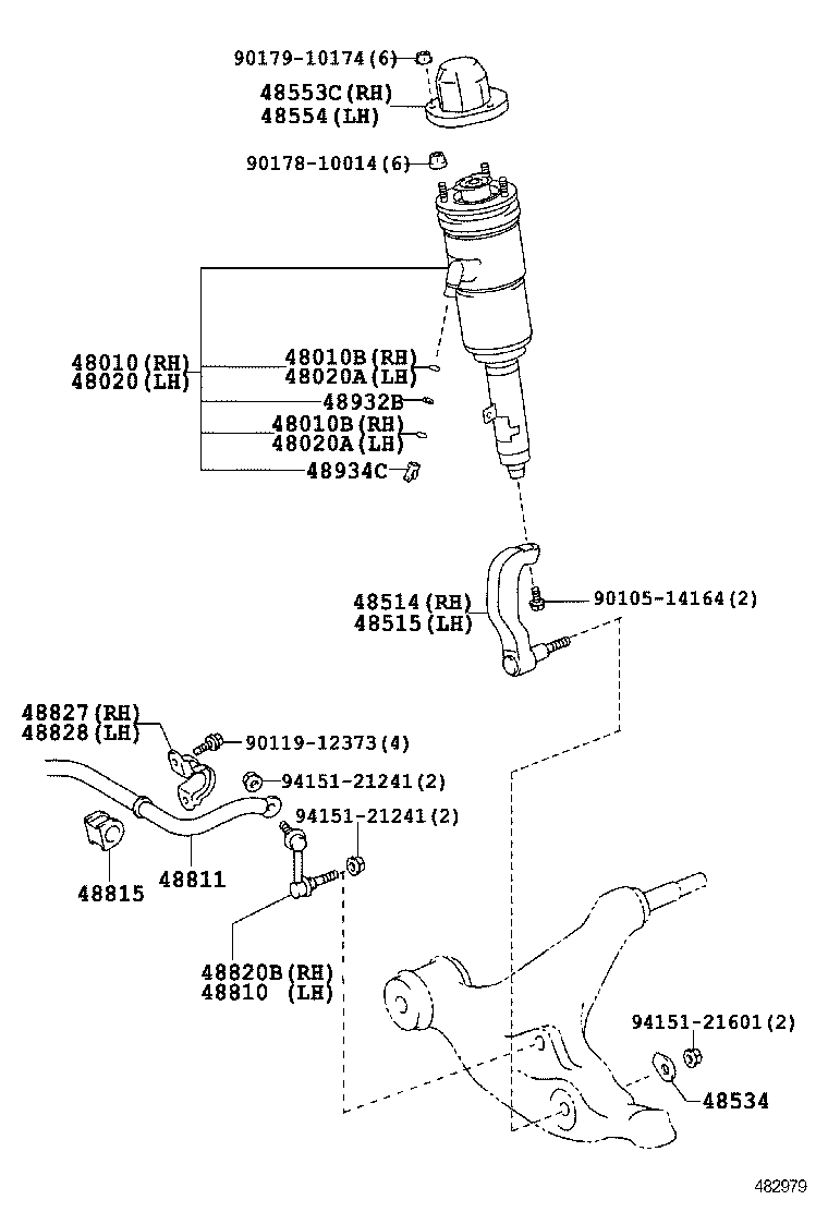48010-30220 CYLINDER ASSY, PNEUMATIC, FRONT RH W/SHOCK ABSORBER product image
