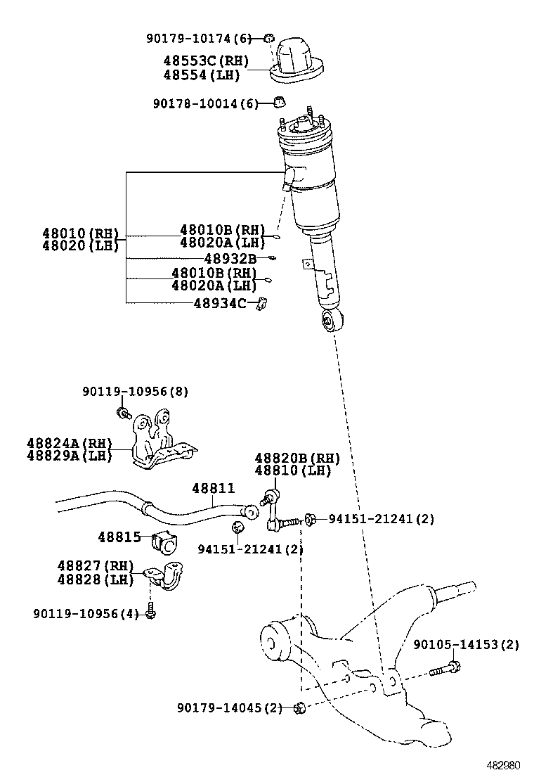 48010-30220 CYLINDER ASSY, PNEUMATIC, FRONT RH W/SHOCK ABSORBER product image