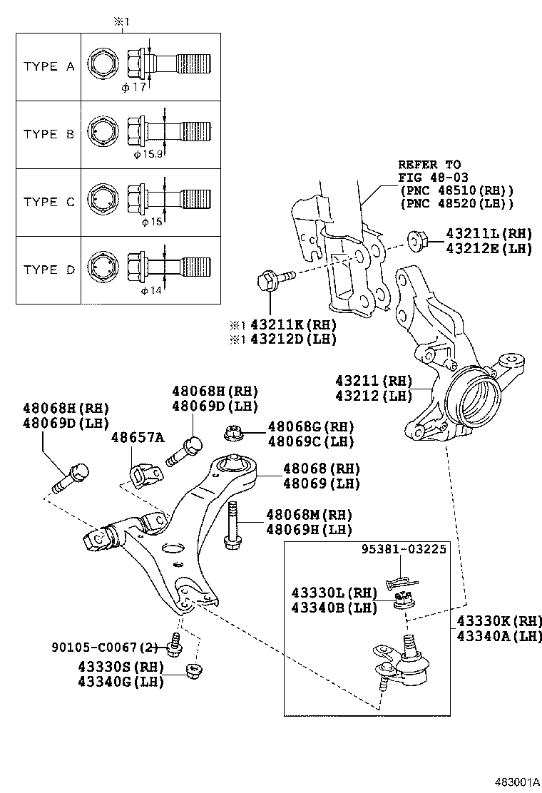 43212-0E020 KNUCKLE, STEERING, LH product image