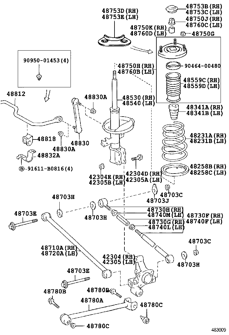 42304-20160 CARRIER SUB-ASSY, REAR AXLE, RH product image