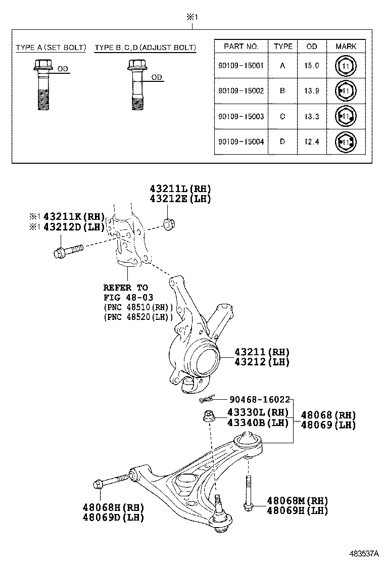 Toyota 90119-14151 BOLT(FOR FRONT SUSPENSION LOWER ARM NO.2 RH)