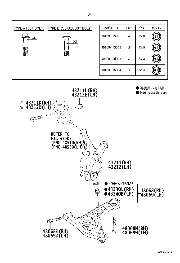 90119-14151 BOLT(FOR FRONT SUSPENSION LOWER ARM NO.2 RH) product image