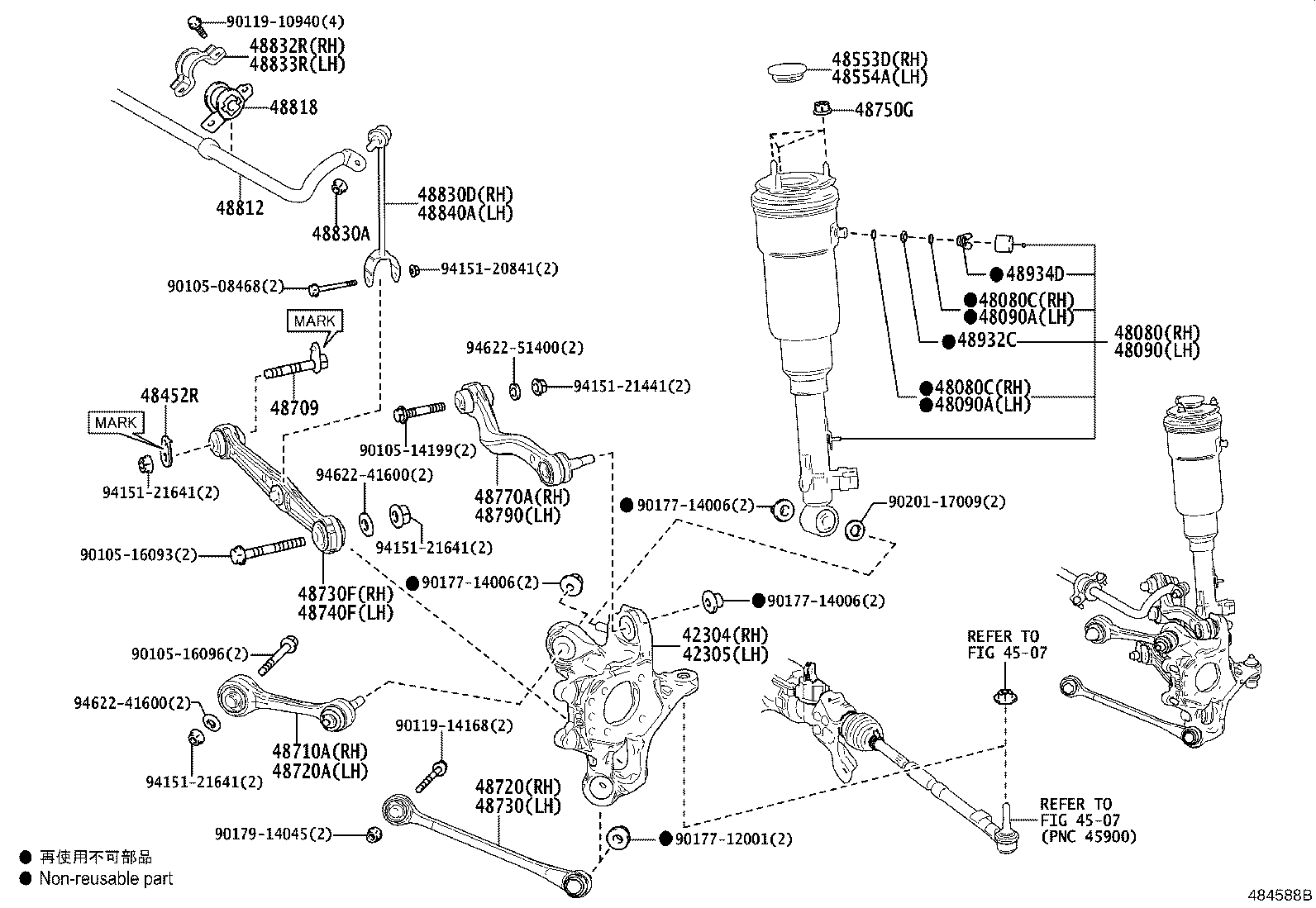 Toyota 48090-50430 CYLINDER ASSY, PNEUMATIC, REAR LH W/SHOCK ABSORBER