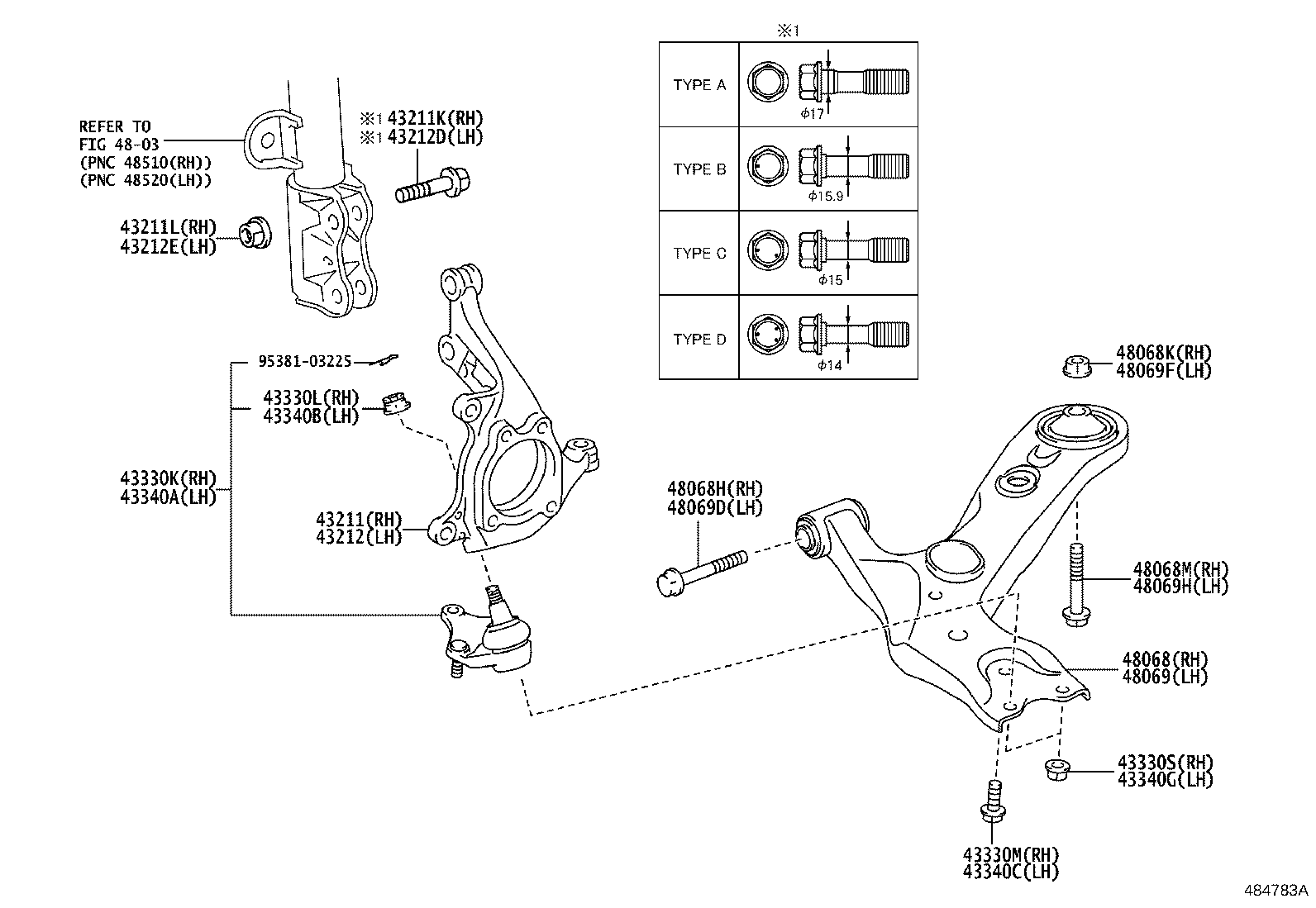 48069-0F041 ARM SUB-ASSY, FRONT SUSPENSION, LOWER NO.1 LH product image