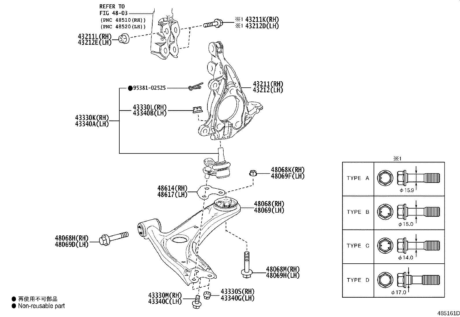 Toyota 90105-17015 BOLT (FOR STEERING KNUCKLE RH)