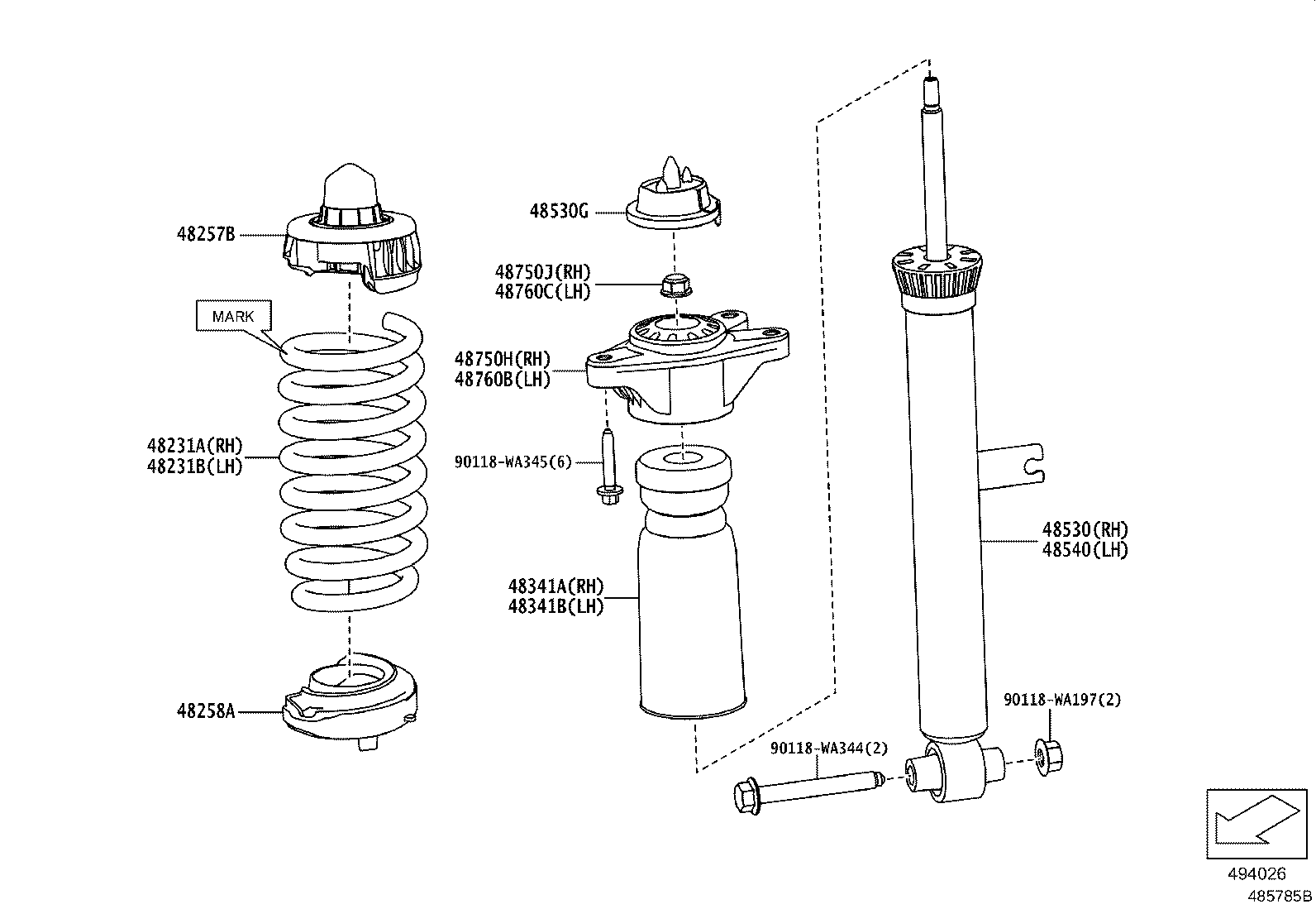 Toyota 48530-WAA04 ABSORBER ASSY, SHOCK, REAR RH